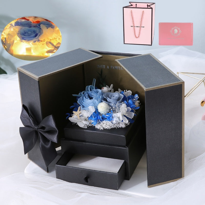 Luminous Preserved Flower Box Light Up Rose Bear Gift Box Artificial Flower Valentines Day Birthday Anniversary Girlfriend Gift - Executive-Skincare