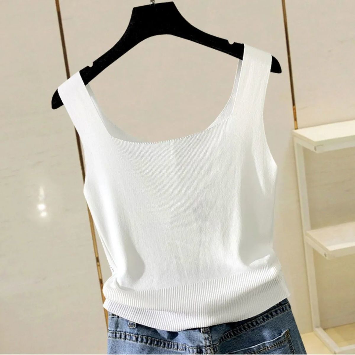 Small Women Summer Heavy Industry Hot Drill Vest Thin Ice Silk Knitted Bottomed Y2k Fashion Crop Tops Slim Mini Tank Tops - Executive-Skincare