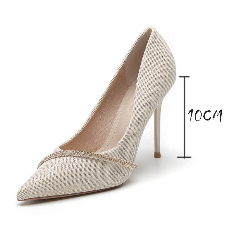 Gentle Women&#39;s High Heel 7/10CM Pumps 2022 Spring/Autumn Rhinestone Pointed Toe Shoes Shallow Stiletto Dress Chaussure Femme - Executive-Skincare