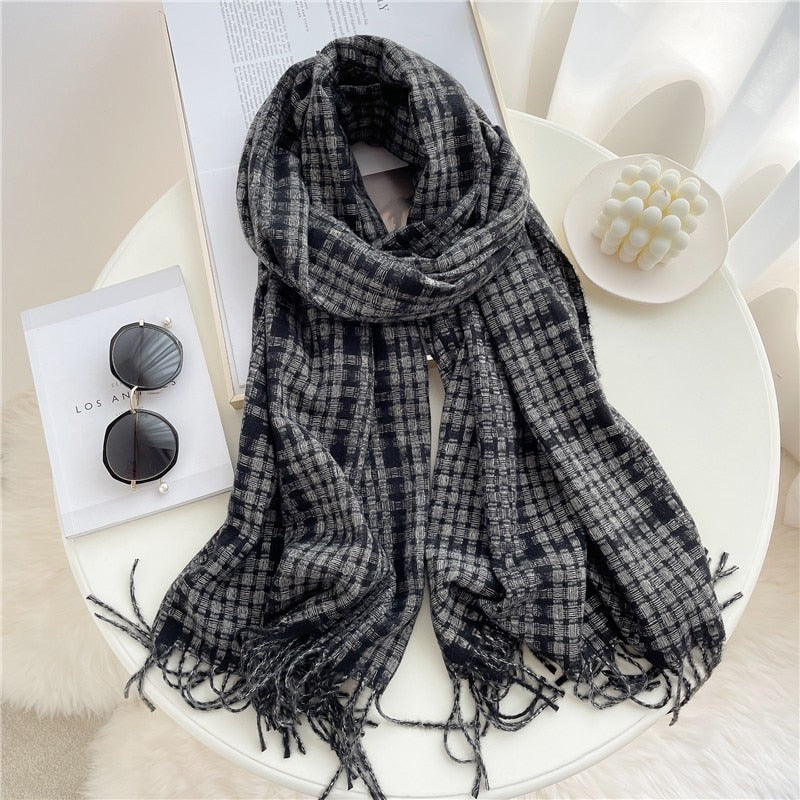 Luxury Plaid Scarf Winter Warm Cashmere Women Long Pashmina Foulard Female Scarves Lady Tassel Shawl Wraps 2022 Design New - Executive-Skincare