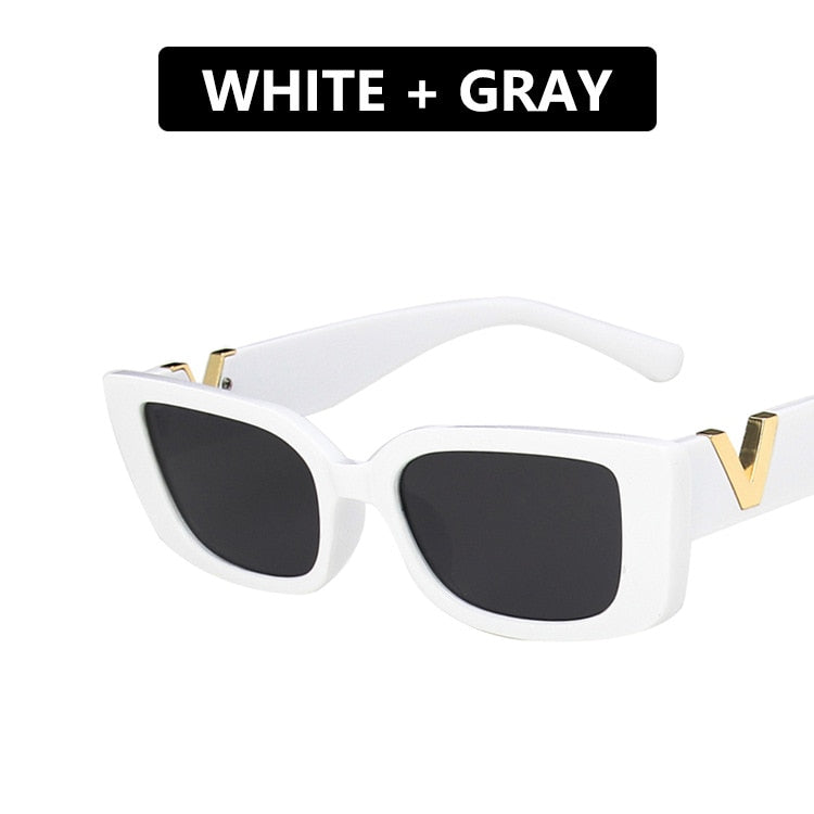 Retro Cat eyt Frame Sunglasses Women 2022 Luxury V Sun Glasses Men Fashion Rectangle Jelly Sunglasses with Metal Hinges UV400 - Executive-Skincare