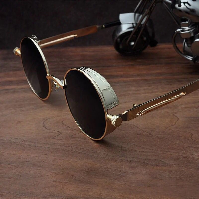 Classic Gothic Steampunk Sunglasses Luxury Brand Designer High Quality Men and Women Retro Round Metal Frame Sunglasses UV400 - Executive-Skincare