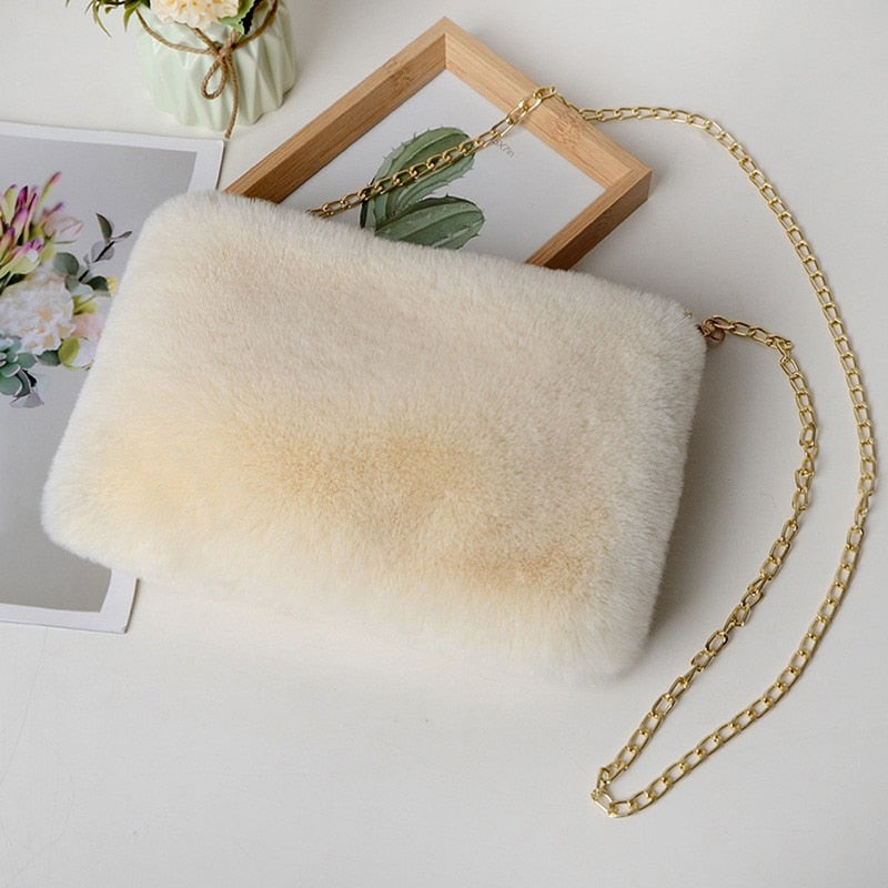 New Lady Girl Pretty Cute Faux Rabbit Fur Handbag Shoulder Messenger Bag Tote Fashion Women Long Fur Grass Handbag Messenger Bag - Executive-Skincare