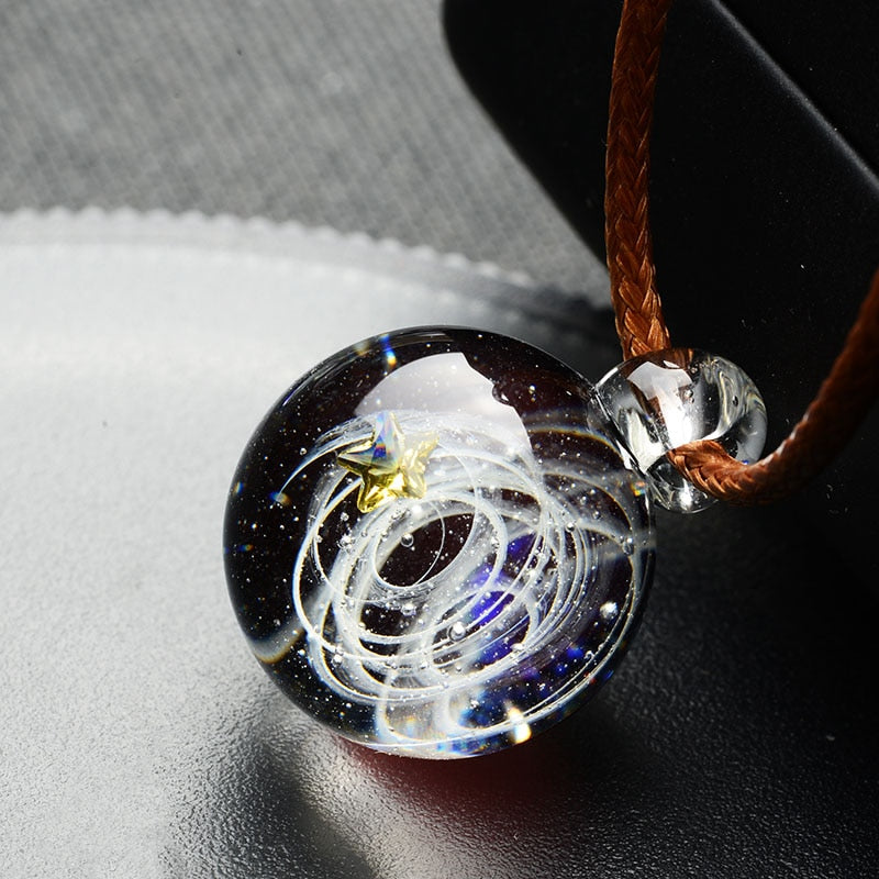 BOEYCJR Universe Glass Bead Planets Pendant Necklace Galaxy Rope Chain Solar System Design Necklace for Women - Executive-Skincare