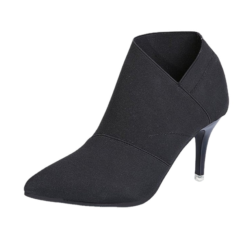 2023 Grey Fashion Women High Heel Booties Female High-Heeled Boots Young Ladies Booties 8.5cm Heel Cloth Boots Large Size 34-41 - Executive-Skincare