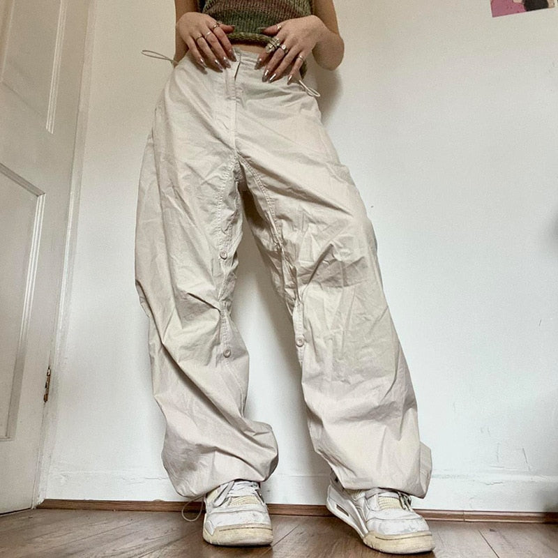 Women Casual Baggy Wide Leg Sweatpants Fashion Vintage Chic Solid Drawstring Trousers Y2K Loose Streetwear Joggers Cargo Pants - Executive-Skincare