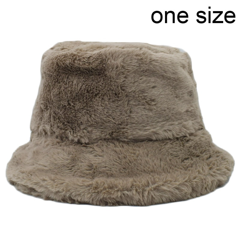 Winter Cow Leopard Faux Fur Fluffy Bucket Hats Women Outdoor Warm Sun Hat Soft Velvet Furry Fisherman Cap Girl Fashion Panama - Executive-Skincare