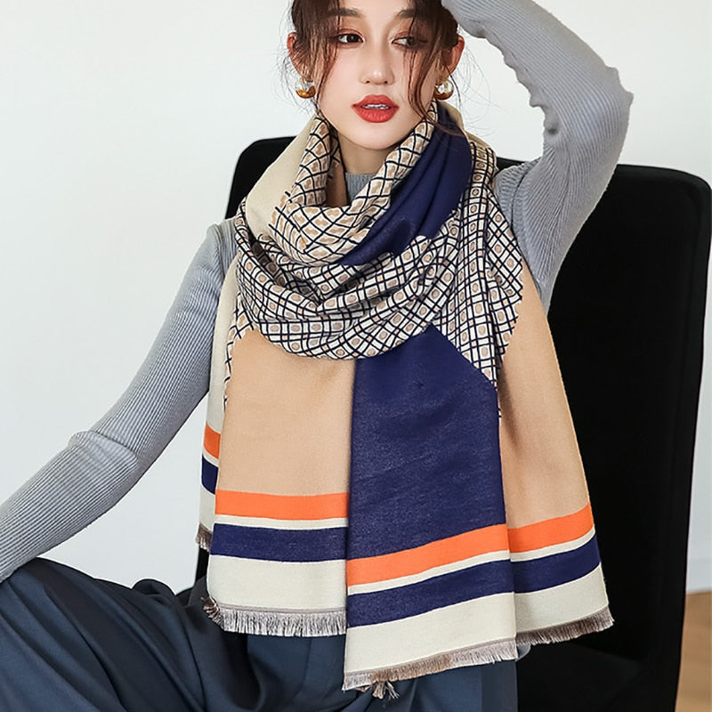 Luxury Horse Print Scarf Women Cashmere Winter Warm Scarves Brand Pashmina Shawls Lady Wraps Bufanda Thick Bandana - Executive-Skincare