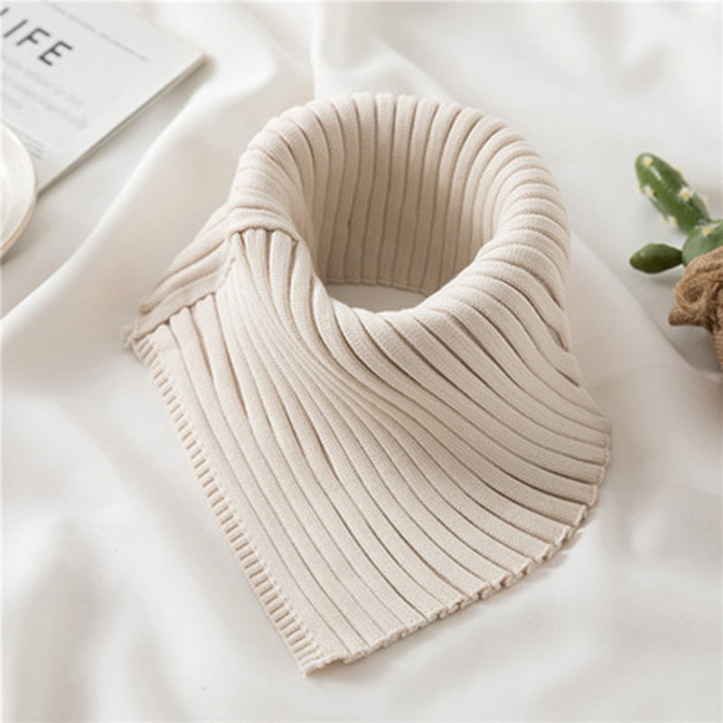 Autumn Winter Women&#39;s Scarf Wild Warm Protect Cervical Spine Stretch Knitted Fake Collar Wool High Neck Pullover Bib Female i39 - Executive-Skincare