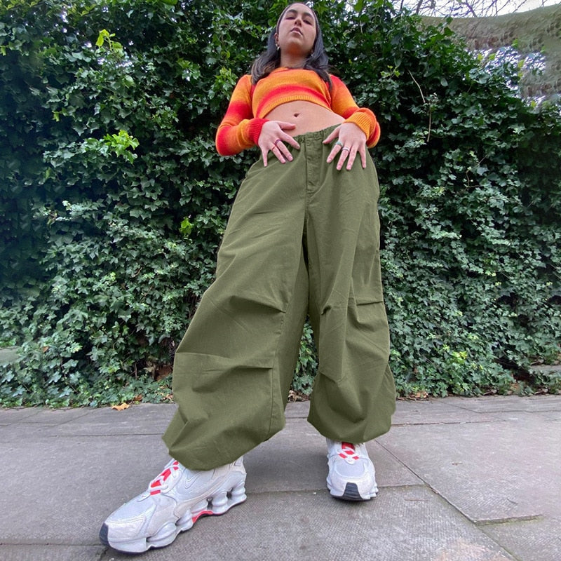 Women Casual Baggy Wide Leg Sweatpants Fashion Vintage Chic Solid Drawstring Trousers Y2K Loose Streetwear Joggers Cargo Pants - Executive-Skincare