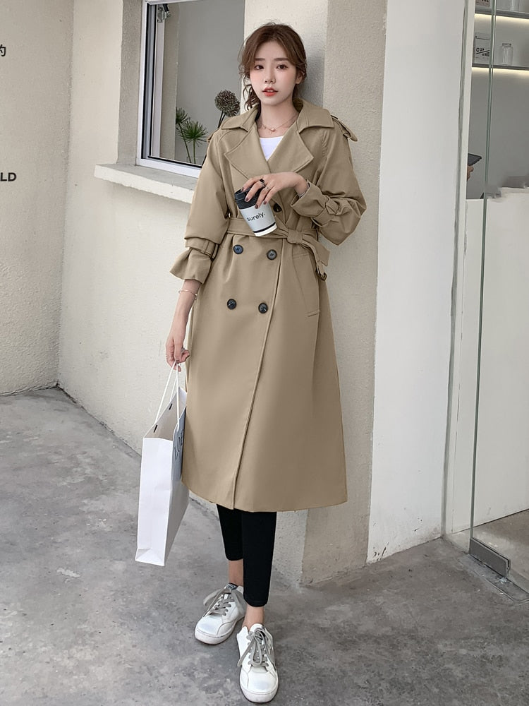 Fashion New Double-Breasted Women Trench Coat Long Belted Slim Lady Duster Coat Cloak Female Outerwear Spring Autumn Clothes - Executive-Skincare