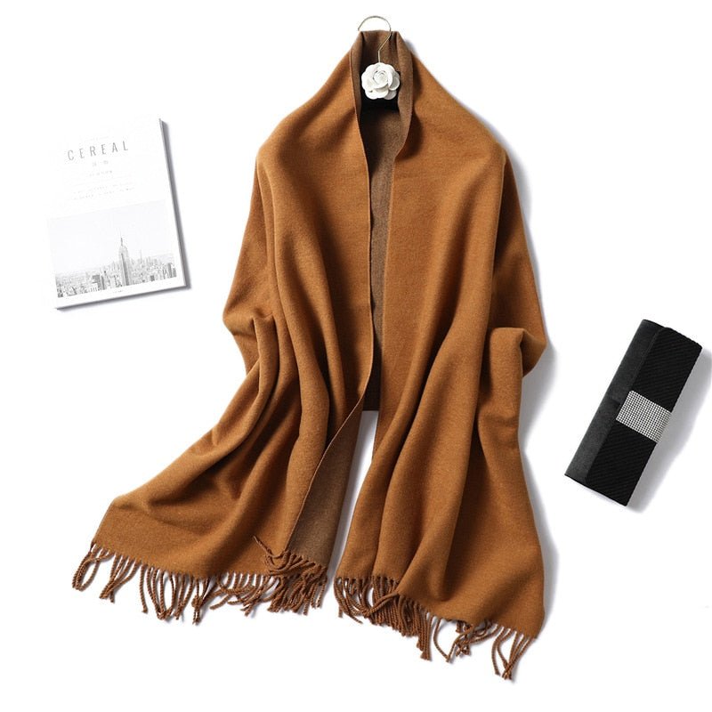 Winter Cashmere Scarf Women Thick Warm Shawls Wraps Lady Solid Scarves Fashion Tassels Pashmina Blanket Quality Foulard 2022 New - Executive-Skincare