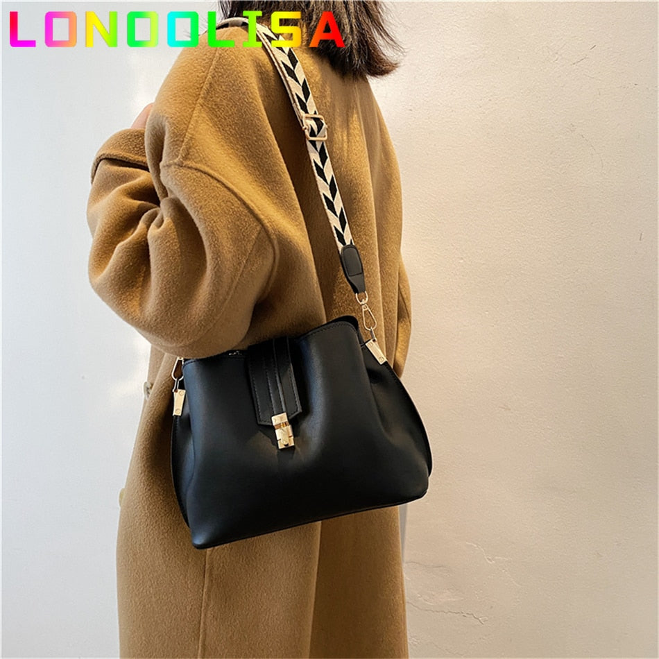 Vintage Simple Small PU Leather Bucket Crossbody Bags for Women 2022 Designer Fashion Lady Luxury Black Shoulder Handbags Totes - Executive-Skincare