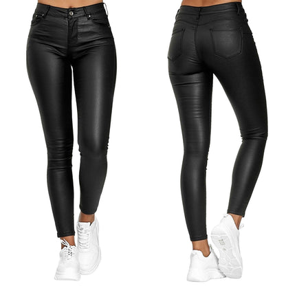 New Autumn PU Leather Pants Women High Waist Skinny Push Up Leggings Elastic Trousers Plus Size Spandex Jeggings Black - Executive-Skincare