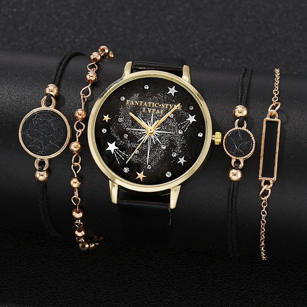 Lvpai Brand 5PCS Fashion New Bracelet Watch Set Crystal Rhinestone Women Ladies Wristwatch Watches Ladies Relogio Feminino Reloj - Executive-Skincare