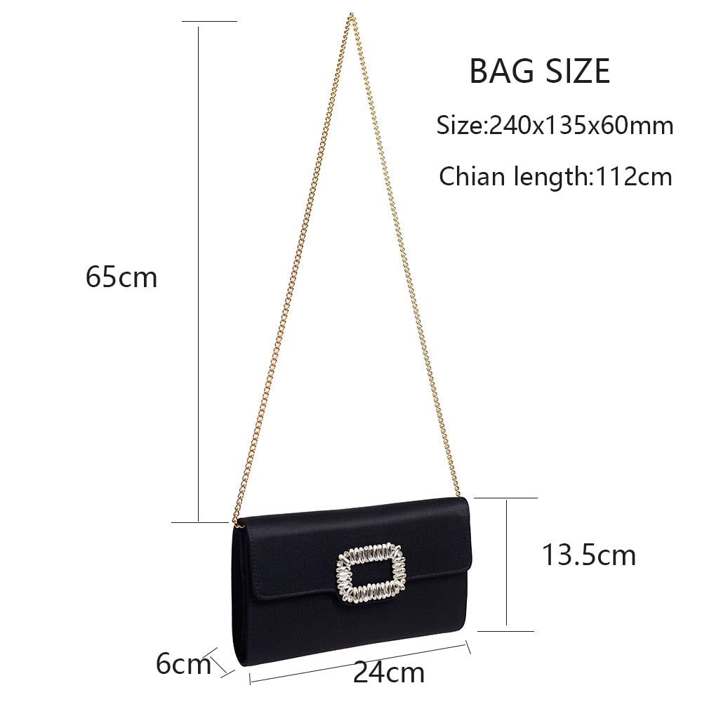 Satin Polyester Evening Clutches And Purse Women Vintage High Quality Rhinestone Box Bag Clutch With Chain Party Shoulder Bags - Executive-Skincare