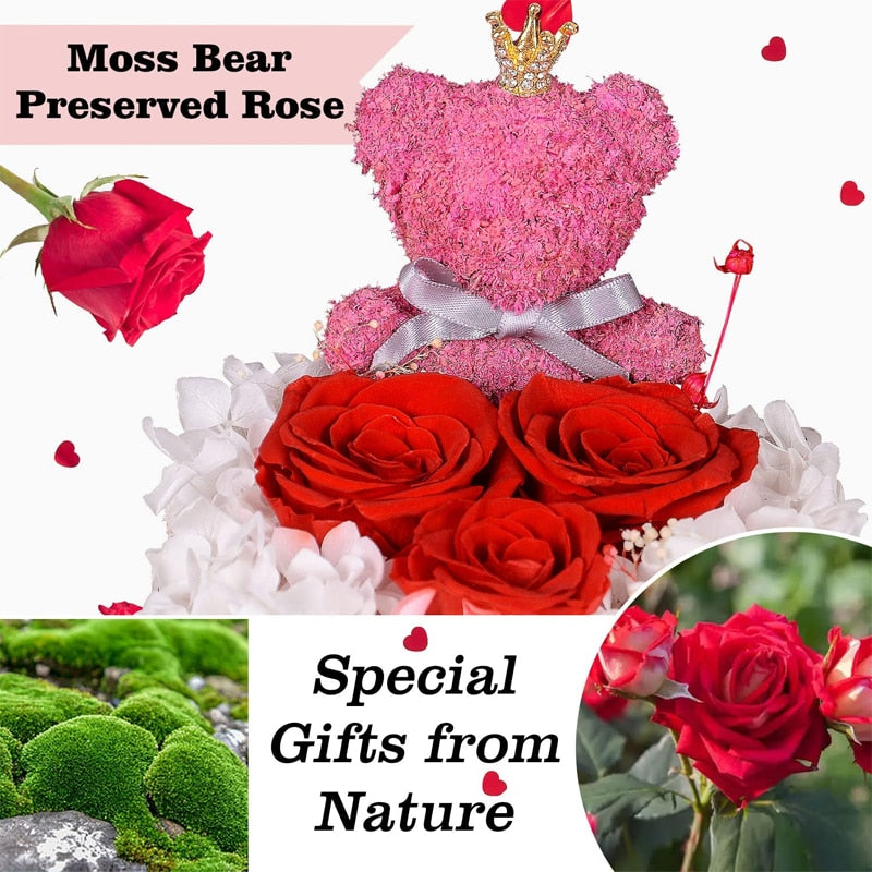 Luminous Preserved Flower Box Light Up Rose Bear Gift Box Artificial Flower Valentines Day Birthday Anniversary Girlfriend Gift - Executive-Skincare