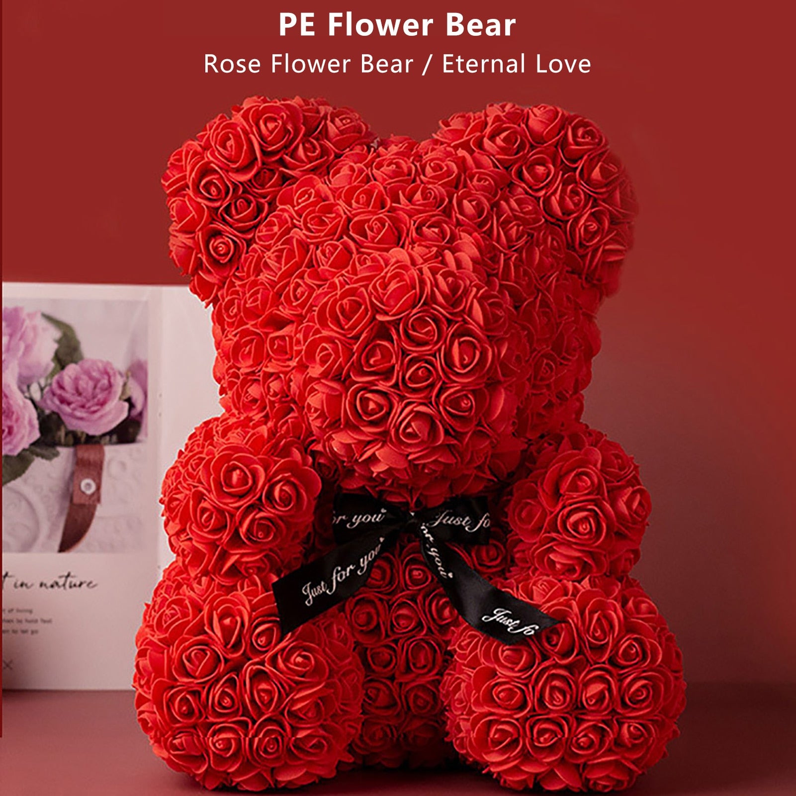 Valentines Day Gift 25cm Red Rose Teddy Bear Rose With Gift Box Artificial PE Flower Bear Rose Xmas New Year Mother&#39;s Day Gifts - Executive-Skincare