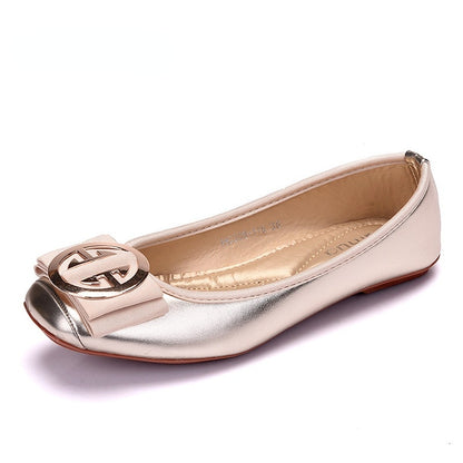 Women Fashion Casual Comfortable Flats Single Shoes Square Toe PU Leather Loafers Female Ballet Girls Cute Golden Large size 43 - Executive-Skincare