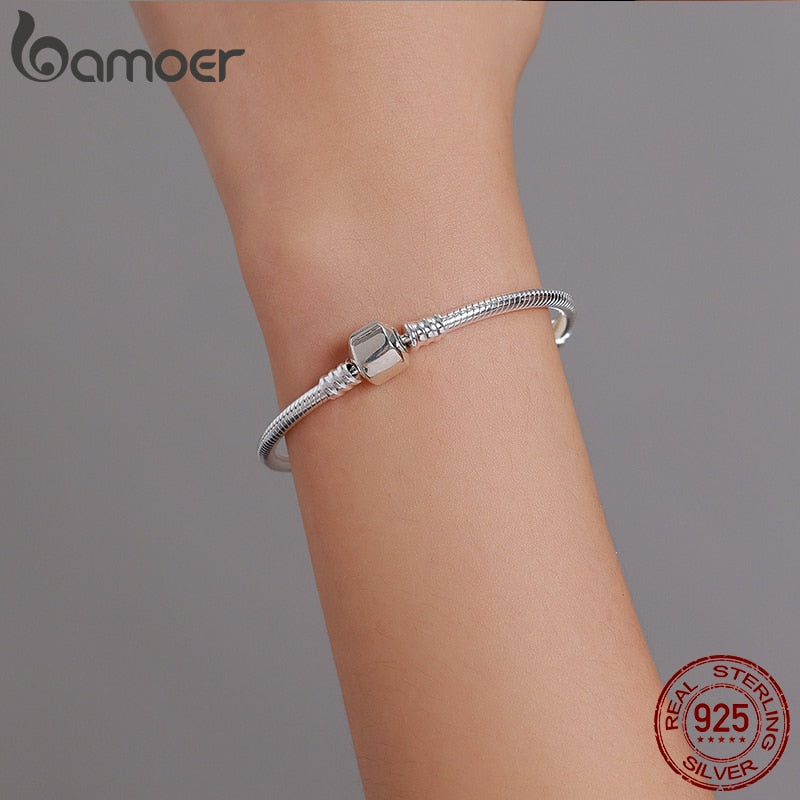 Bamoer 925 Sterling Silver Classic Snake Bracelet Women Personalized Charm Bracelet fit Letter Charm Bead - Executive-Skincare