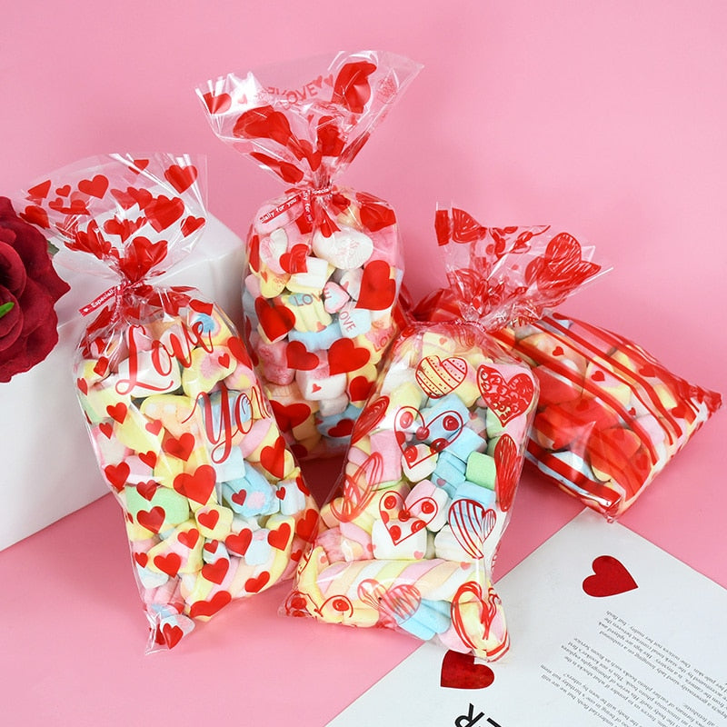 60pcs Valentine Cookie Gift Bags Love Heart Clear Plastic Candy Bags Wedding Party Decor Valentine&#39;s Day Favor Gifts Goodies Bag - Executive-Skincare