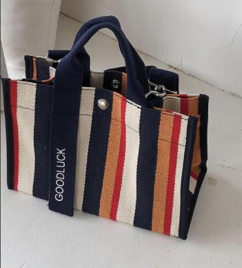 Rainbow Striped Shoulder Bag Canvas Small Tote Women Square Shape Shoulder Messenger Bags Casual Handbag Travel Mommy Handbags - Executive-Skincare