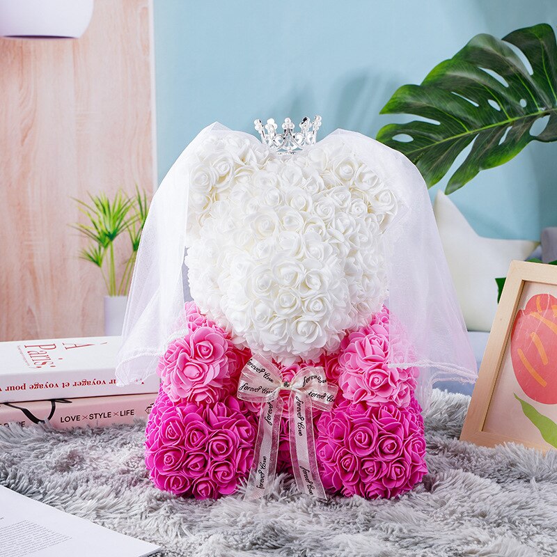 Artificial Flowers 40cm Rose Bear Girlfriend Anniversary Christmas Valentine&#39;s Day Birthday Present For Wedding Party Gift - Executive-Skincare