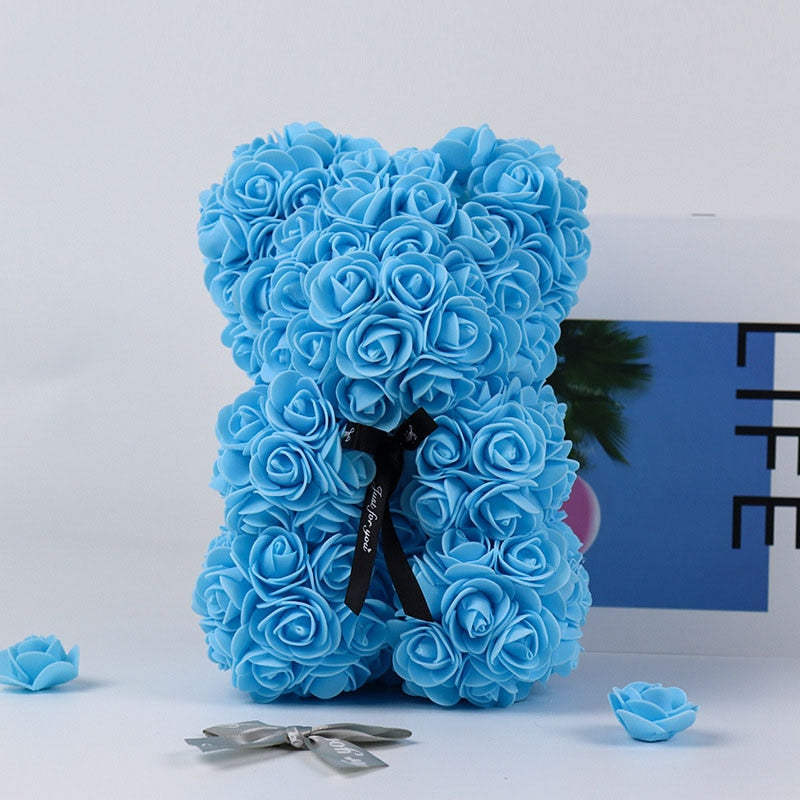 25cm Immortal Rose Bear New Year Gift for Girlfriend Valentine&#39;s Day Creative Simulation Flower PE Foam Rose Bear Wedding Decor - Executive-Skincare