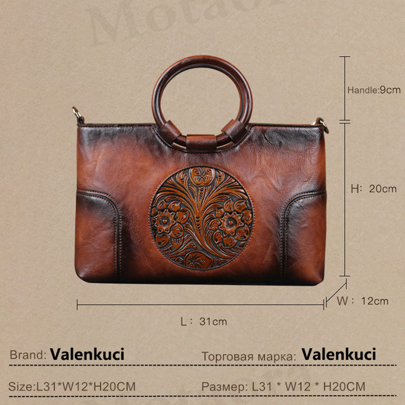 New Retro Handmade Embossed Shoulder Bag for Women High Quality Leather Women Handbag Large Capacity Female Messenger Purse Bags - Executive-Skincare