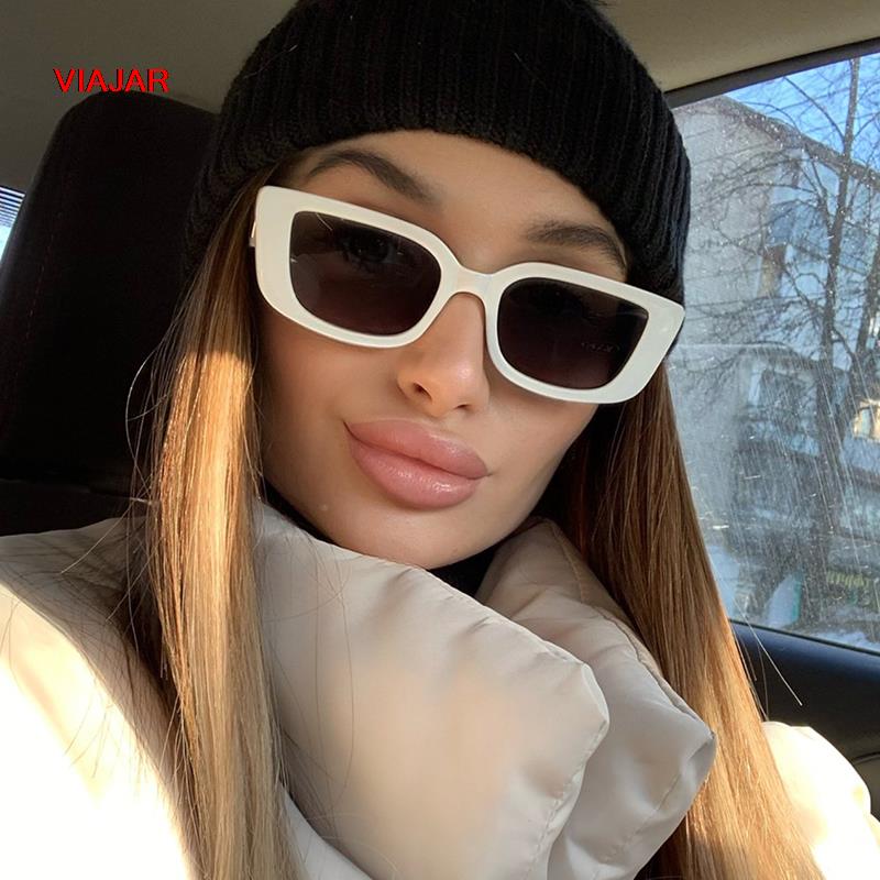 Retro Cat eyt Frame Sunglasses Women 2022 Luxury V Sun Glasses Men Fashion Rectangle Jelly Sunglasses with Metal Hinges UV400 - Executive-Skincare