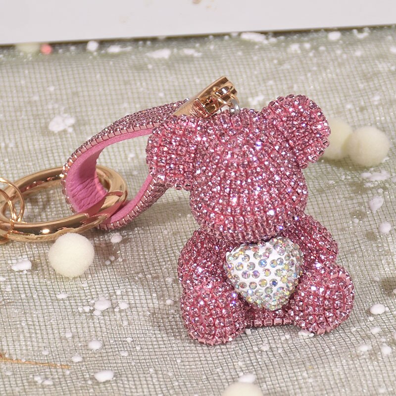 keychain cute diamond-encrusted bear car key pendant diamond female high-end personality bag pendant Valentine&#39;s Day present - Executive-Skincare