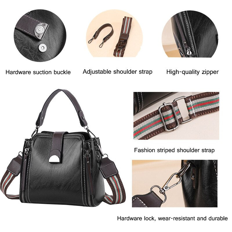 Women Designer Shoulder Bags Messenger Bags Retro Stitching Ladies PU Leather Crossbody Bags Handbag - Executive-Skincare