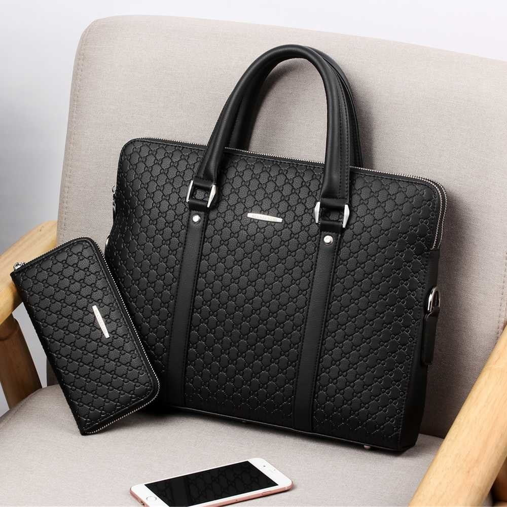 New Double Layers Men&#39;s Leather Business Briefcase Casual Man Shoulder Bag Messenger Bag Male Laptops Handbags Men Travel Bags - Executive-Skincare