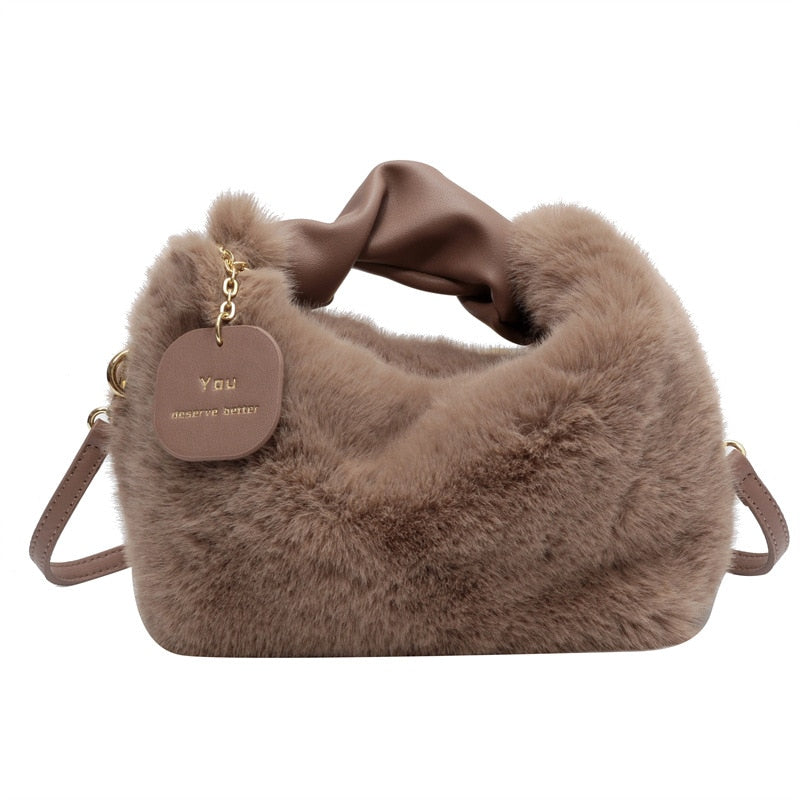 Women Faux Fur Handbags Zipper Small Lady Shoulder Crossbody Bag Casual Tote Half-Moon Hobos Winder - Executive-Skincare