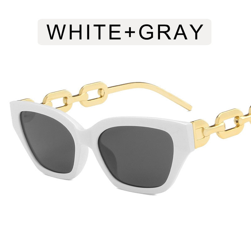 Vintage Cat Eye Sunglasses Women 2022 Trend New Fashion Small Metal Chain Sunglasses Elegant Eyeglasses Fashion Black Shades - Executive-Skincare