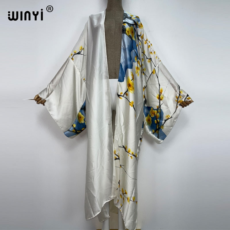 2022 WINYI Summer holiday Beach Wear Cover up sweet lady boho Cardigan stitch colorful sexy Holiday long Sleeve Kimono kaftan - Executive-Skincare