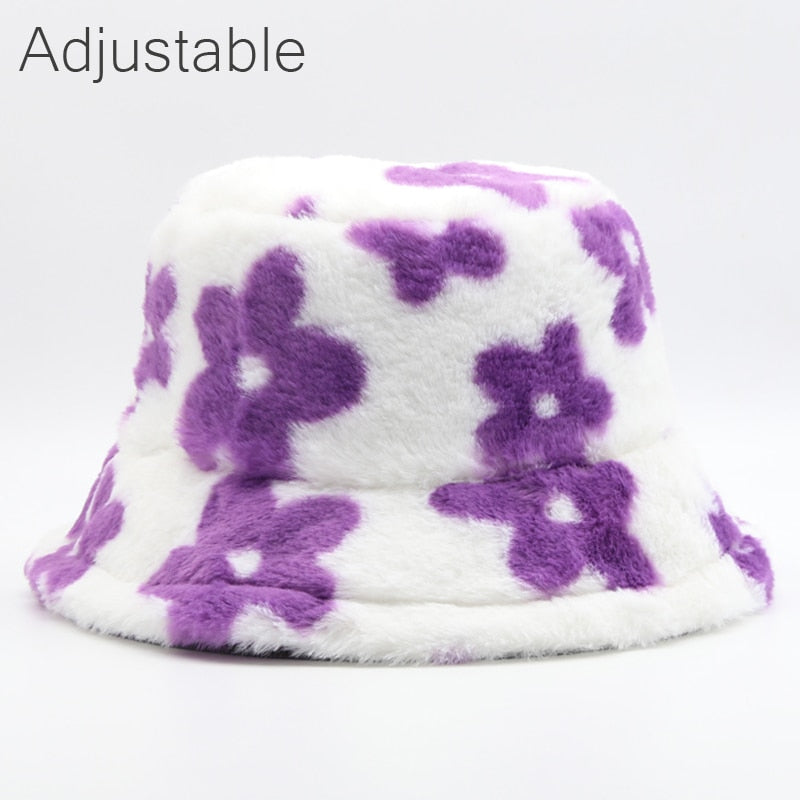 Winter Cow Leopard Faux Fur Fluffy Bucket Hats Women Outdoor Warm Sun Hat Soft Velvet Furry Fisherman Cap Girl Fashion Panama - Executive-Skincare