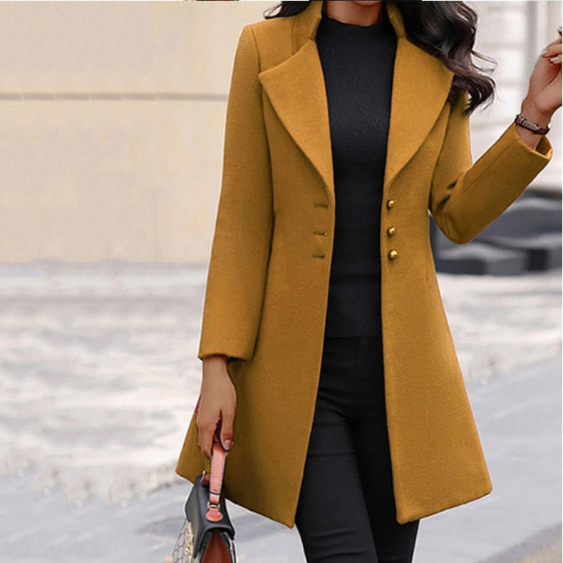 2022 autumn and winter new woolen women&#39;s coat stand collar slim fit simple coat - Executive-Skincare