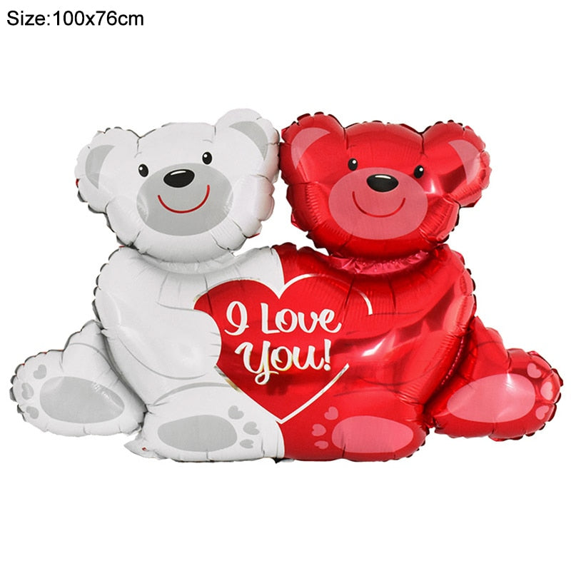 1Set I Love You Hug Bear Balloons Foil Heart Balloon for Wedding Valentine&#39;s Day Party Decoration Baby Shower Birthday Supplies - Executive-Skincare