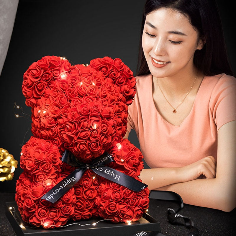 40cm Teddy Rose Bear Rose Bouquet Gift Box Proposal Lights 520 Valentine&#39;s Day Birthday Gifts for Best Friends and Girlfriends - Executive-Skincare