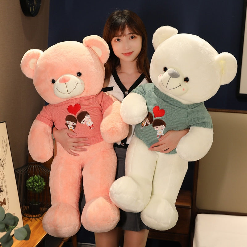 80/110cm Giant Sweater Teddy Bear Plush Toy Stuffed Soft Plushie Lovers Bear Valentine Gift for Girlfriend Appease Toys for Kids - Executive-Skincare