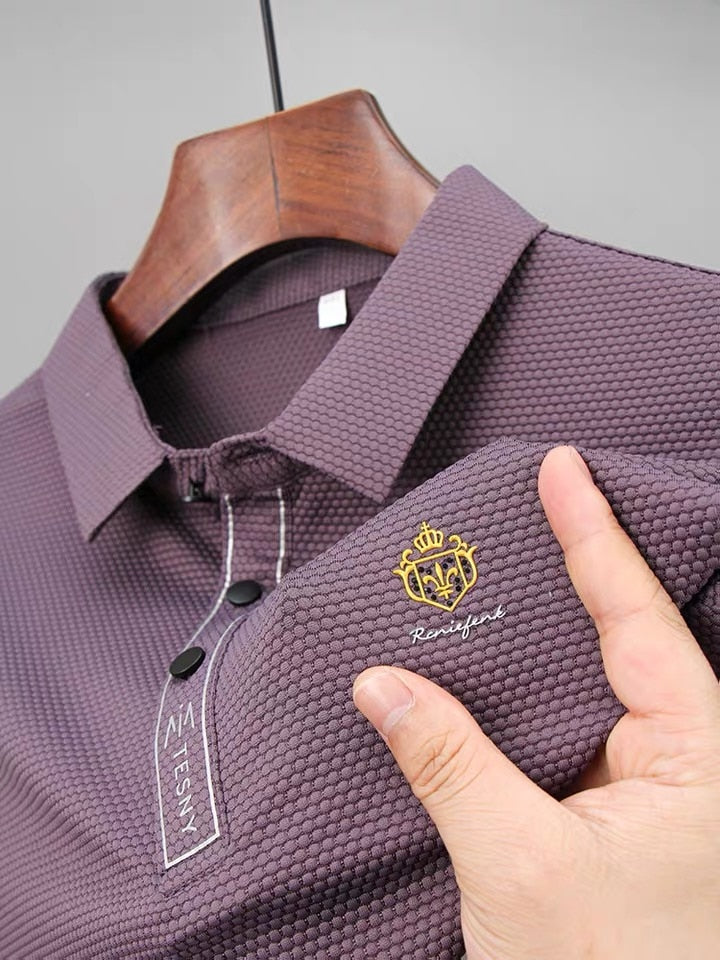 High end breathable smooth T-shirt short sleeve men&#39;s Lapel top 2022 summer exquisite embroidery polo shirt trend men&#39;s clothing - Executive-Skincare