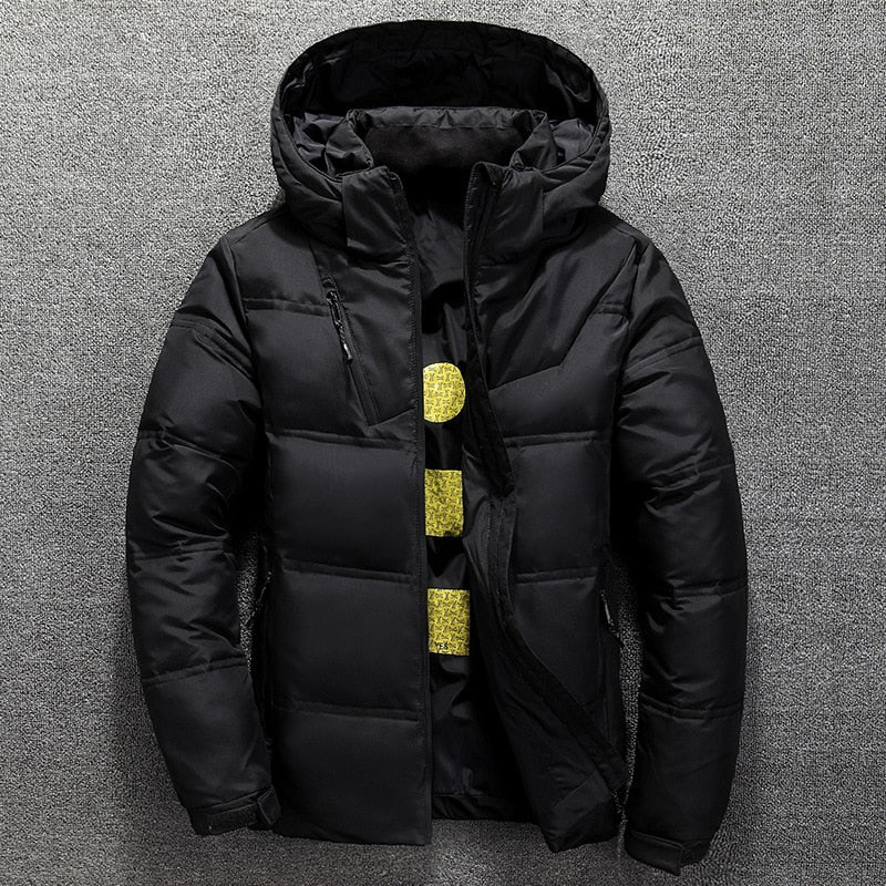 Winter Warm Men Jacket Coat Casual Autumn Stand Collar Puffer Thick Hat White Duck Parka Male Men Winter Down Jacket With Hood - Executive-Skincare