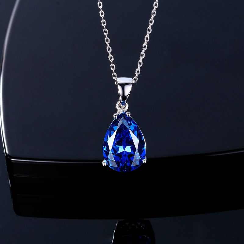 Nasiya Women&#39;s Fashion Necklaces Pendants Aquamarine Blue Sapphire Water Drop Gemstone Party Wedding Jewelry Gift - Executive-Skincare