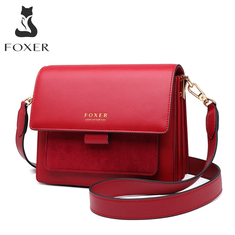 FOXER Women Organ Bag Split Cow Leather Crossbody Shoulder Bags Female Fashion Messenger Bag Small Lady Flap Purse Gift for Girl - Executive-Skincare