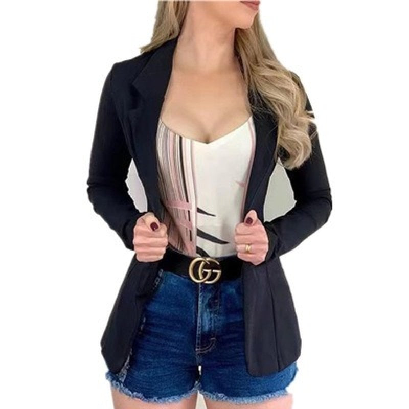 Autumn Thin Blazer Fashion Women&#39;s Casual Office Lapel Long-sleeved Solid Color Jacket Suit Single Button Slim Small Blazer - Executive-Skincare