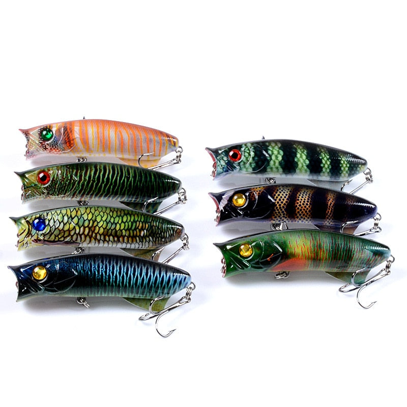 1pc Floathing Lure Topwater 3D Printed Popper Fishing Lure 7.8cm 11.5g Hard Bait Plastic Fishing Tackle Crankbait 7 Colors - Executive-Skincare