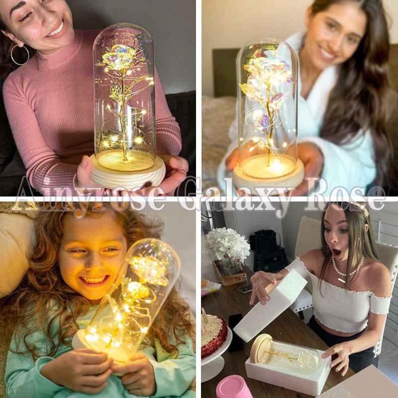 Christmas Gift Beauty and The Beast Preserved Roses In Glass Galaxy Rose Flower LED Light Artificial Flower Gift for Women Girls - Executive-Skincare