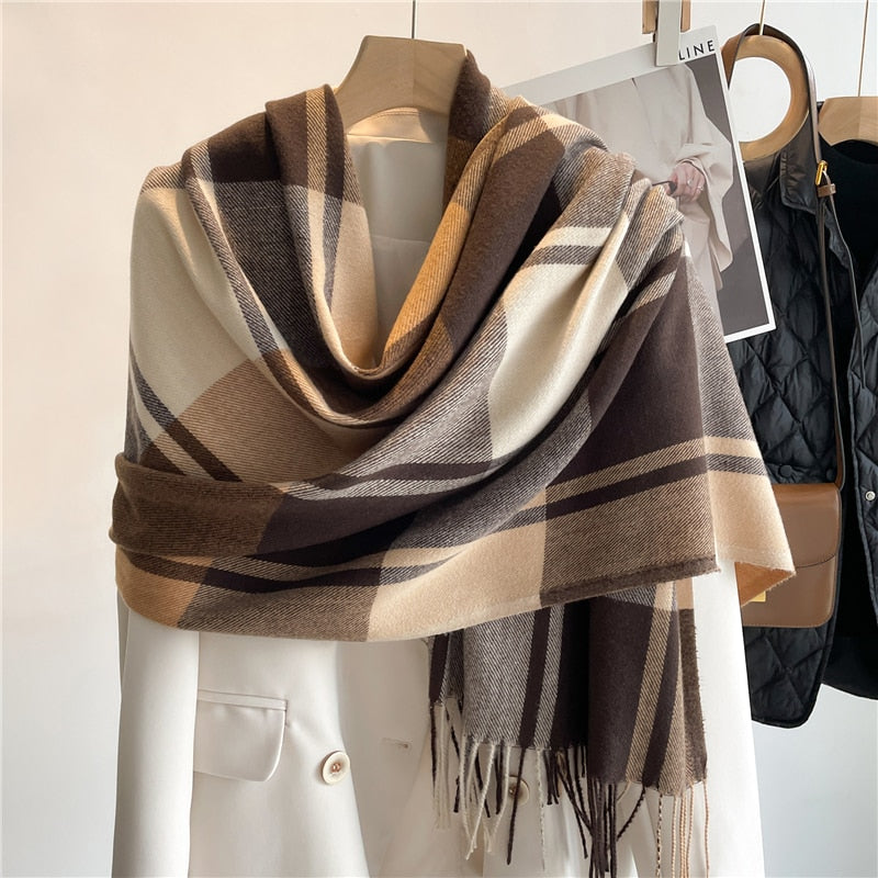 Luxury Plaid Scarf Winter Warm Cashmere Women Long Pashmina Foulard Female Scarves Lady Tassel Shawl Wraps 2022 Design New - Executive-Skincare