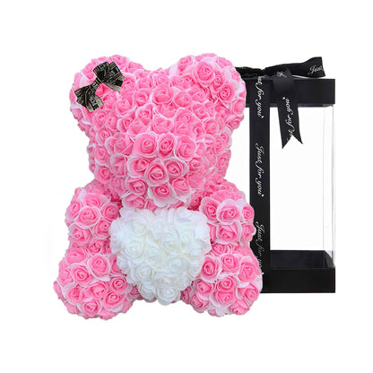 25cm Teddy Rose Bear Artificial Flowers Wedding Birthday Women Girl Gift Bear of Rose Box Valentine&#39;s Day Gifts R ose Bear - Executive-Skincare